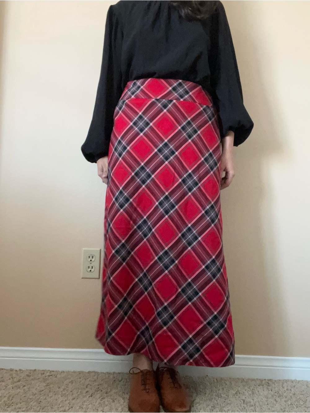 Red plaid maxi skirt
